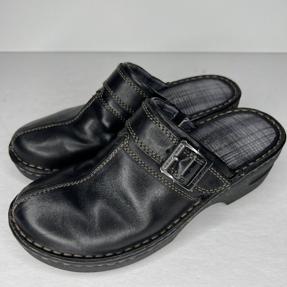 Eastland Black Shock Absorbing Elastic Mae Leather Slip-On Clogs Womens Sz 6.5